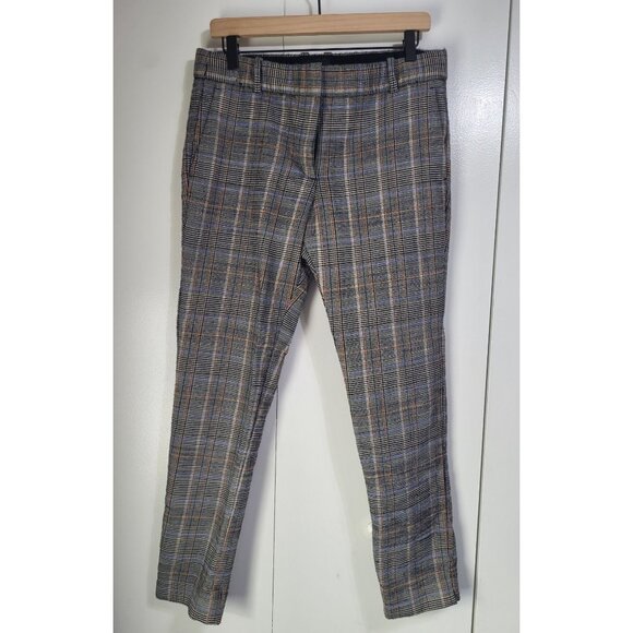 Theory Wool Blend Trousers Size 8 Autumn Plaid Straight Leg Ankle Acadamia - Picture 3 of 11